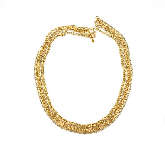 Sarah Coventry Four Dimensions Necklace Gold Tone Multi Strand Chains Textured - Picture 7 of 10